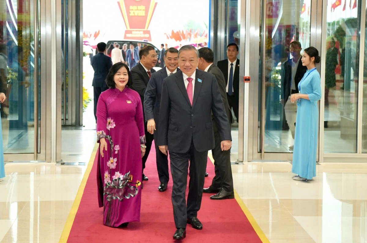 Tổng Bí thư Tô Lâm đến dự Đại hội Đại biểu Đảng bộ TP. Hà Nội lần thứ XVIII - Ảnh: VGP/GH