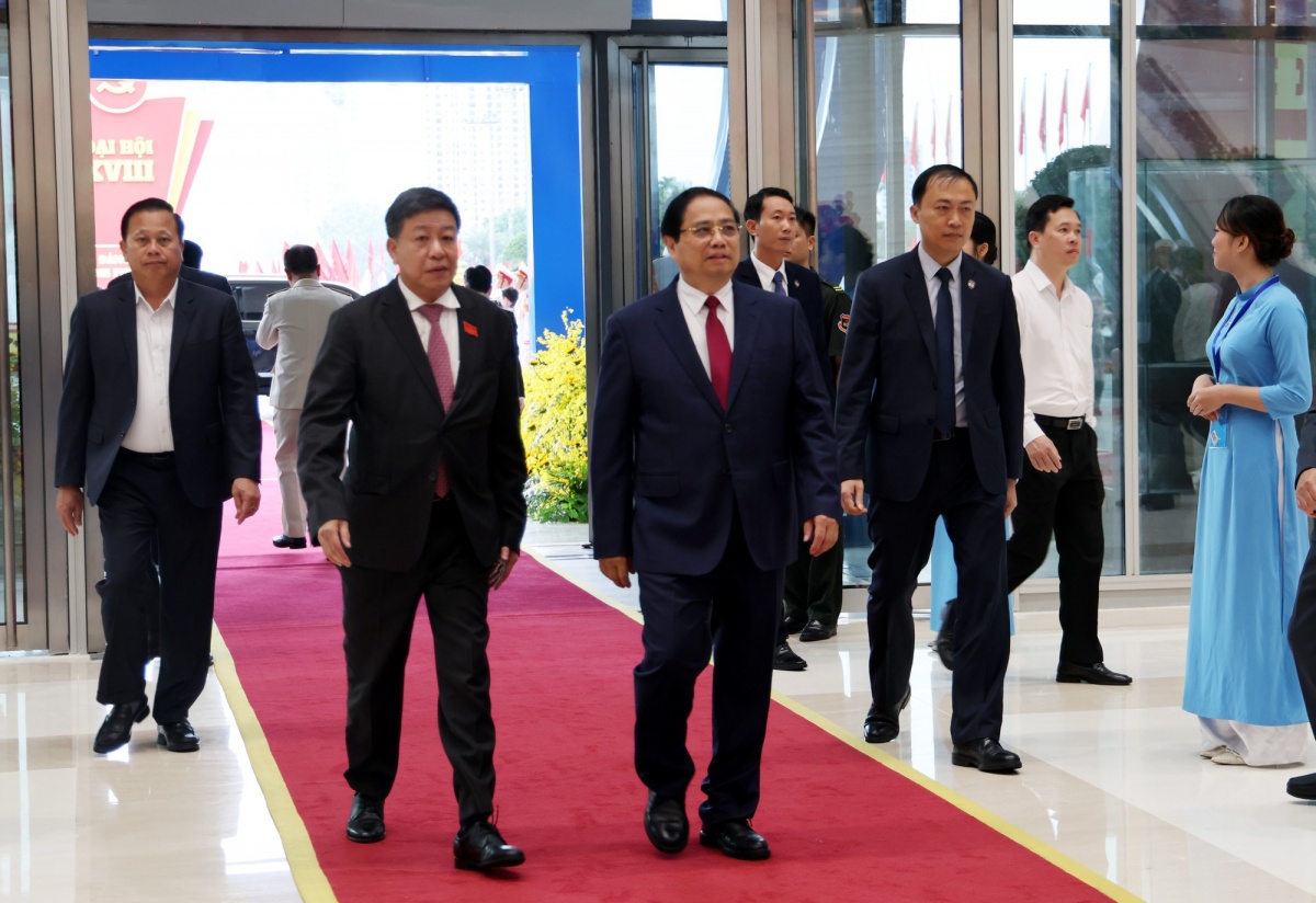 Thủ tướng Chính phủ Phạm Minh Chính đến dự Đại hội đại biểu Đảng bộ TP. Hà Nội lần thứ XVIII - Ảnh: VGP/GH