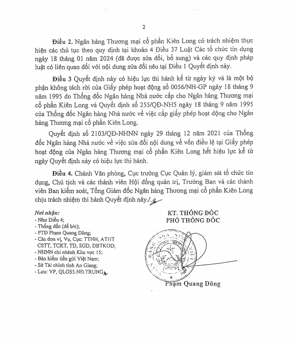 KienlongBank công bố Quyết định của NHNN về việc sửa đổi nội dung về vốn điều lệ tại Giấy phép hoạt động KienlongBank công bố Quyết định của NHNN về việc sửa đổi nội dung về vốn điều lệ tại Giấy phép hoạt động