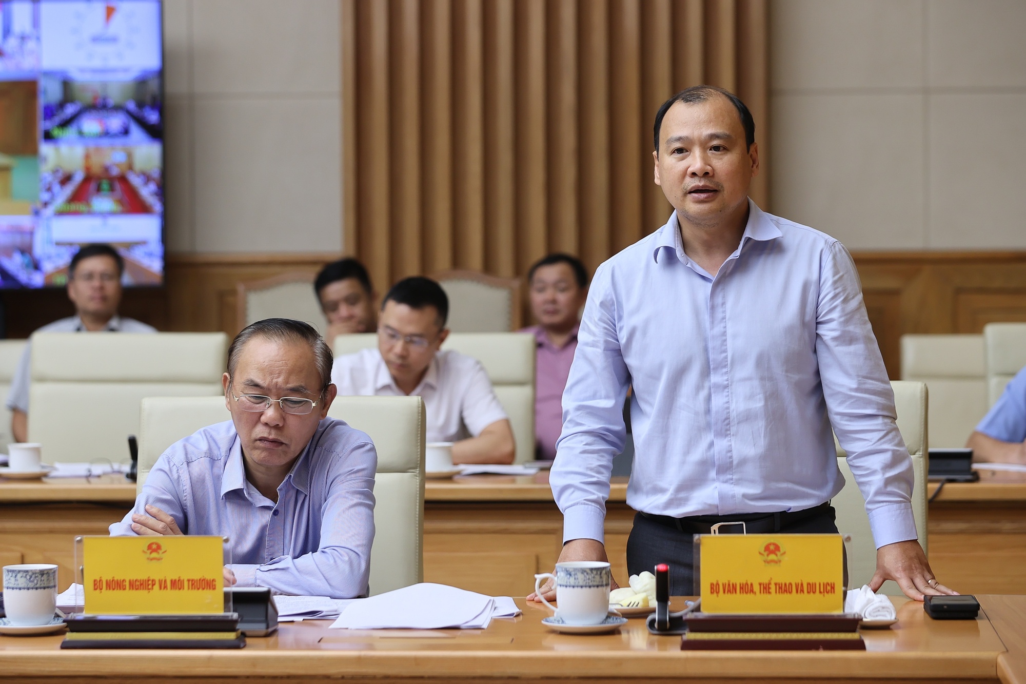 Thứ trưởng Bộ VHTT&DL Lê Hải Bình báo cáo tại cuộc họp - Ảnh: VGP/Nhật Bắc