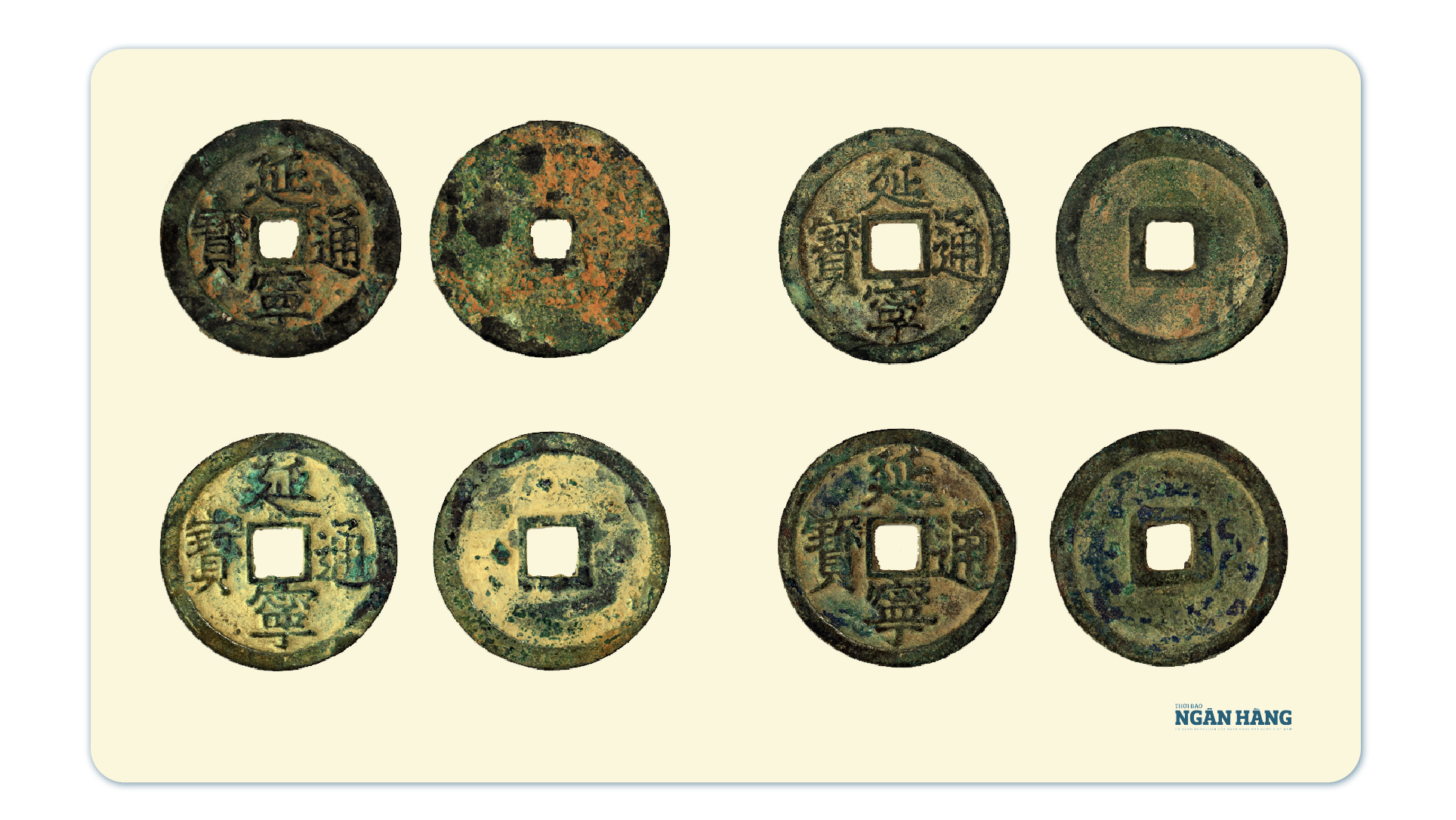 Tiền Diên Ninh thông bảo 延寧通寳, kiểu Chân thư - Bộ Đinh (丁) có nét đá, lưng tiền trơn, đường kính 25 - 26,6mm Tiền Diên Ninh thông bảo 延寧通寳, kiểu Chân thư - Bộ Đinh (丁) có nét đá, lưng tiền trơn, đường kính 25 - 26,6mm