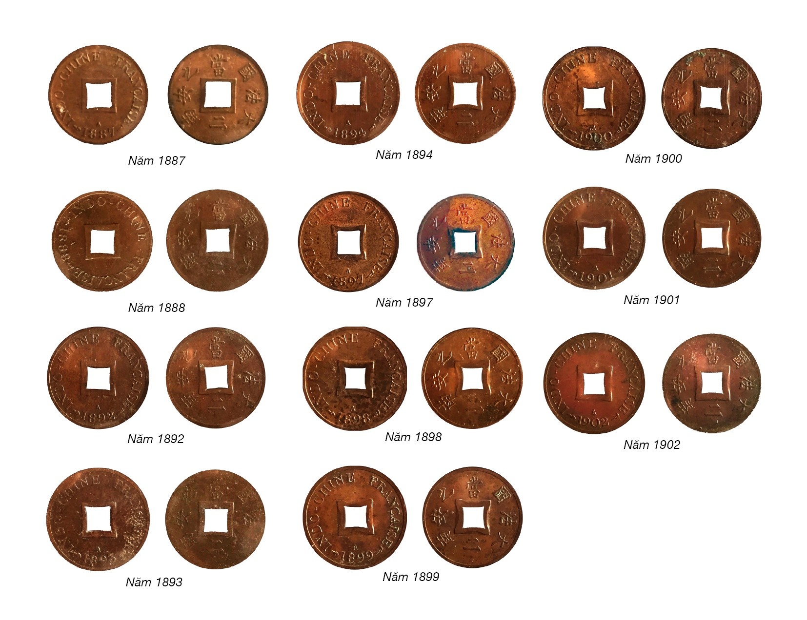 Tiền Đông Dương - Indochine (1885 - 1945): Tiền bằng đồng Tiền Đông Dương - Indochine (1885 - 1945): Tiền bằng đồng