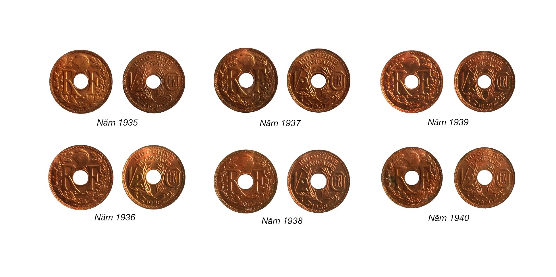 Tiền Đông Dương - Indochine (1885 - 1945): Tiền bằng đồng Tiền Đông Dương - Indochine (1885 - 1945): Tiền bằng đồng