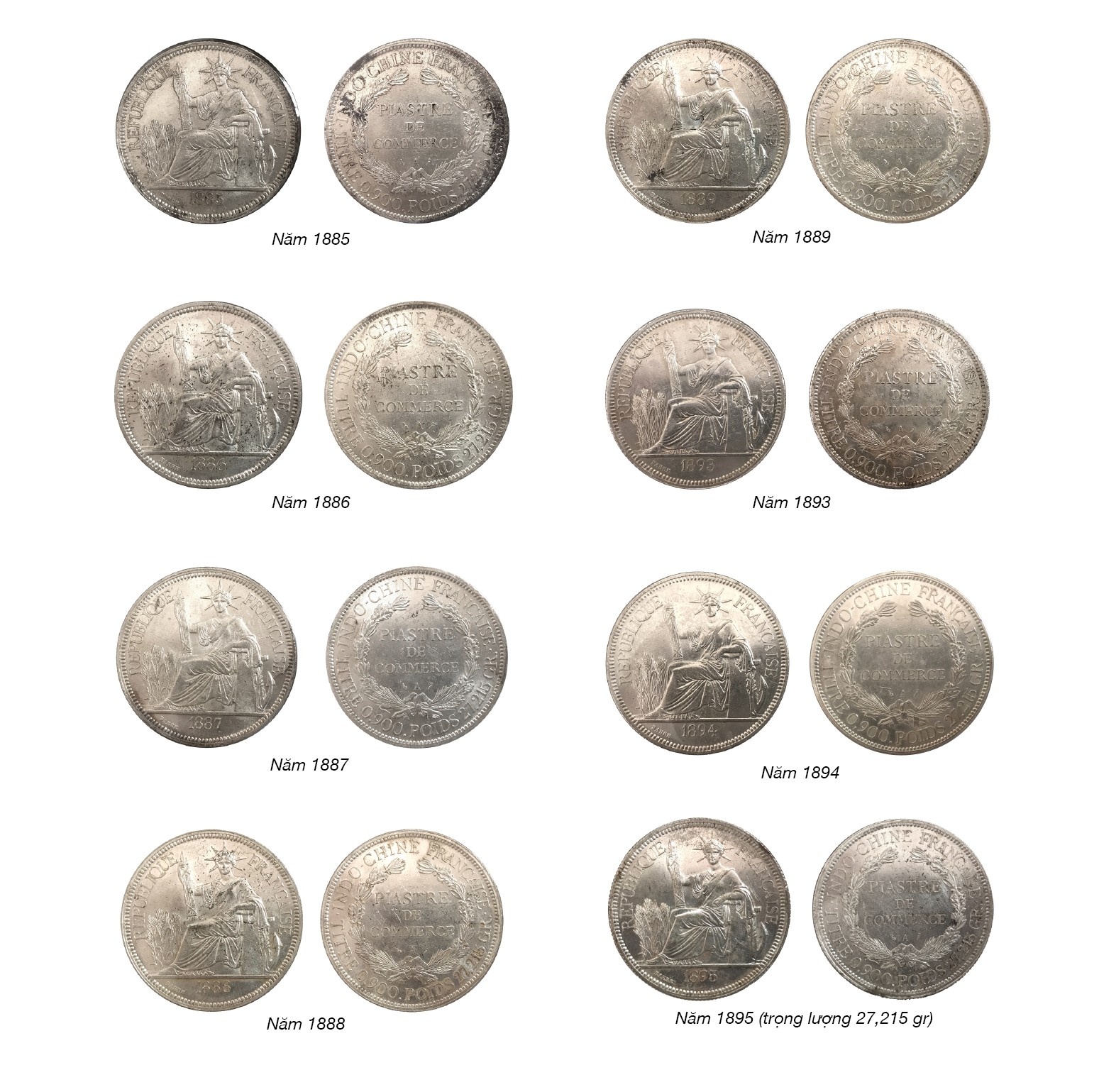 Tiền Đông Dương - Indochine (1885 - 1945): Tiền bằng bạc Tiền Đông Dương - Indochine (1885 - 1945): Tiền bằng bạc