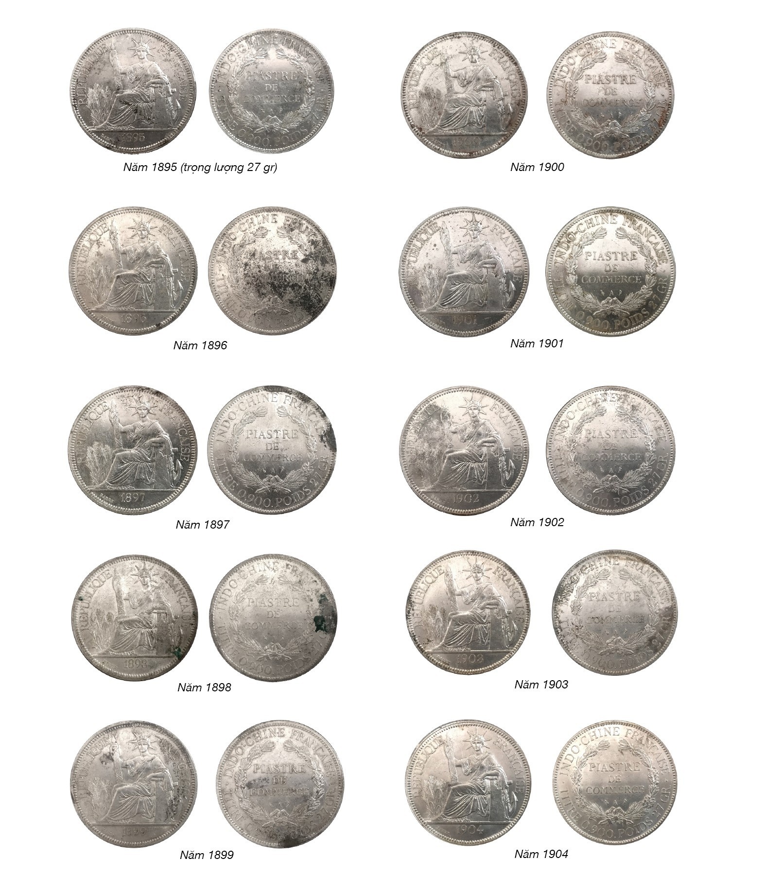Tiền Đông Dương - Indochine (1885 - 1945): Tiền bằng bạc Tiền Đông Dương - Indochine (1885 - 1945): Tiền bằng bạc