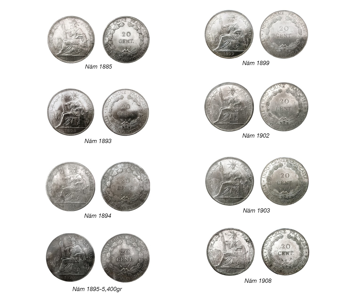 Tiền Đông Dương - Indochine (1885 - 1945): Tiền bằng bạc Tiền Đông Dương - Indochine (1885 - 1945): Tiền bằng bạc