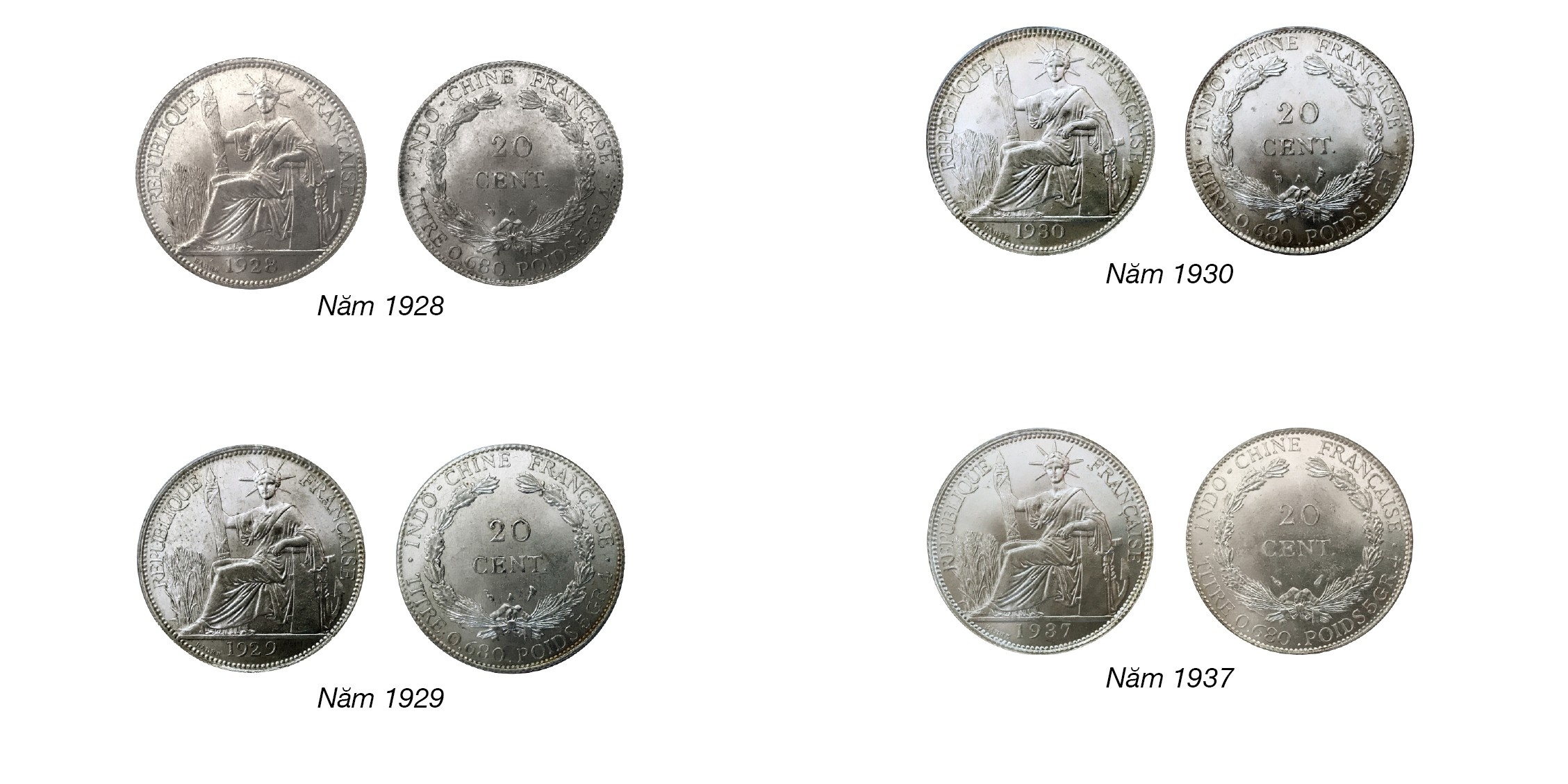 Tiền Đông Dương - Indochine (1885 - 1945): Tiền bằng bạc Tiền Đông Dương - Indochine (1885 - 1945): Tiền bằng bạc