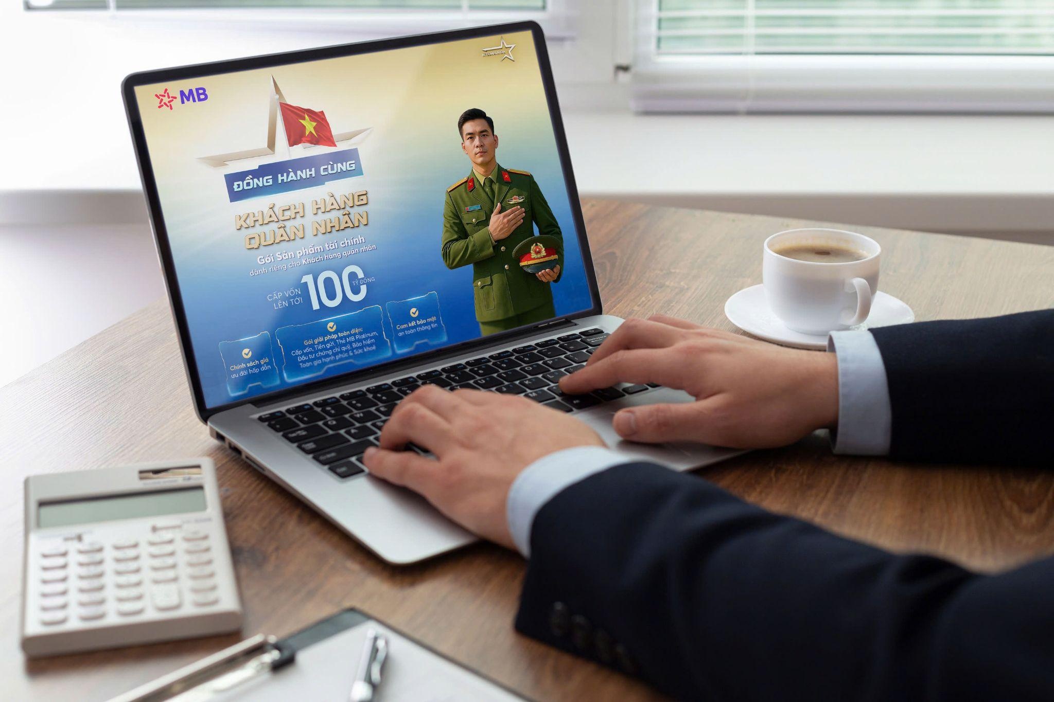 “Combo sản phẩm dành cho Quân nhân” do MB thiết kế riêng cho nhóm khách hàng thuộc lực lượng vũ trang. Ảnh: MB “Combo sản phẩm dành cho Quân nhân” do MB thiết kế riêng cho nhóm khách hàng thuộc lực lượng vũ trang. Ảnh: MB