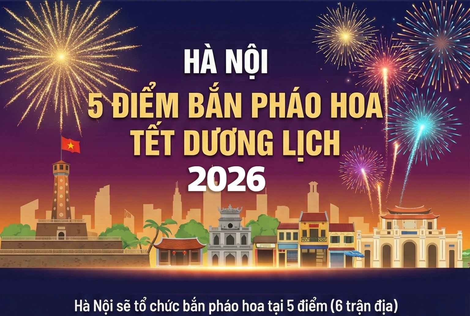 [Infographic] 5 điểm bắn pháo hoa Tết Dương lịch 2026 tại Hà Nội