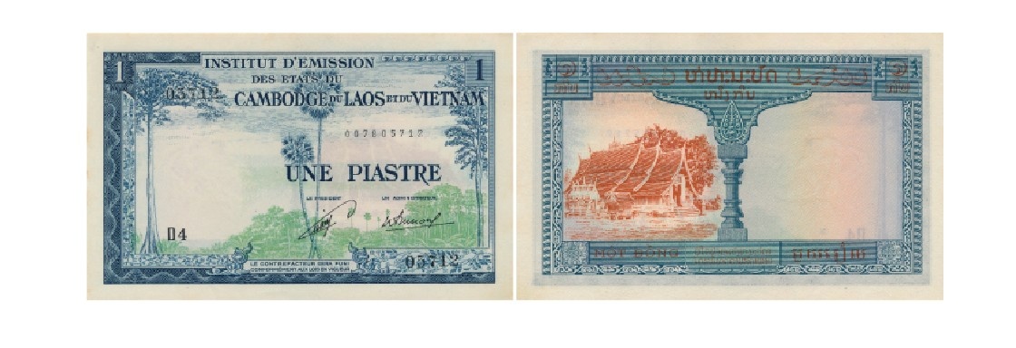 Ảnh 2.3.100. Tiền giấy 1 piastre, mẫu 2,1954 (Phát hành tại Lào) Ảnh 2.3.100. Tiền giấy 1 piastre, mẫu 2,1954 (Phát hành tại Lào)