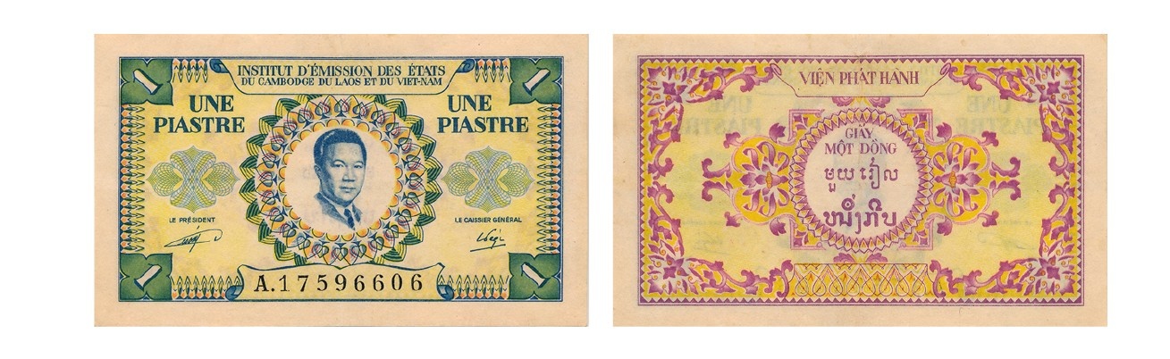 Ảnh 2.3.95. Tiền giấy 1 piastre, mẫu 1, 1953 (Phát hành tại Việt Nam) Ảnh 2.3.95. Tiền giấy 1 piastre, mẫu 1, 1953 (Phát hành tại Việt Nam)