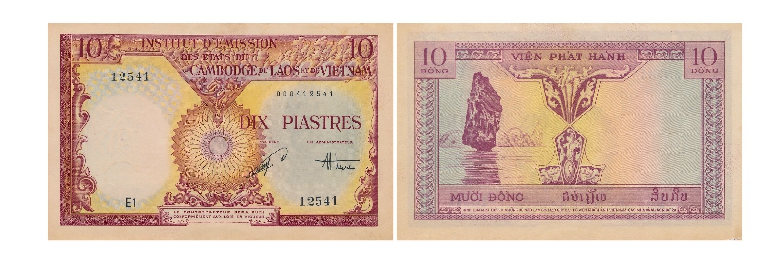 Ảnh 2.3.104.Tiền giấy 10 piastres, 1953 (Phát hành tại Việt Nam)
