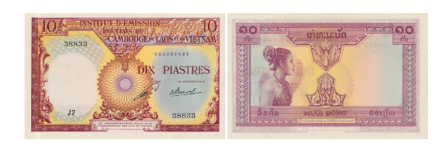 Ảnh 2.3.105.Tiền giấy 10 piastres, 1953 (Phát hành tại Lào)