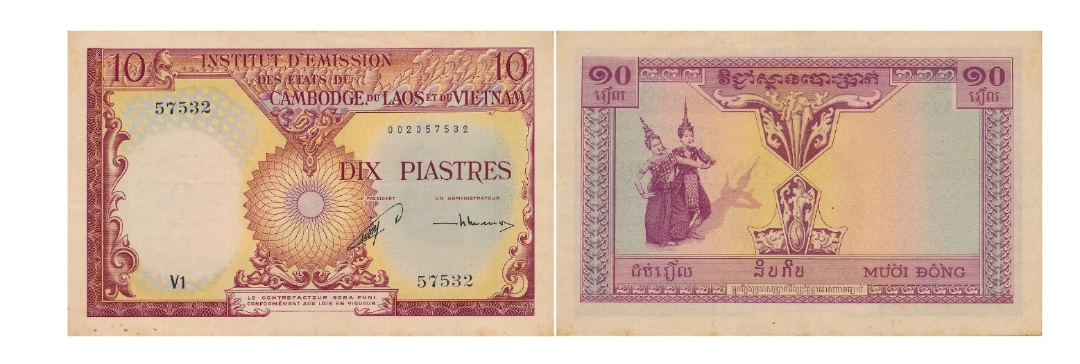 Ảnh 2.3.106.Tiền giấy 10 piastres, 1953 (Phát hành tại Campuchia)