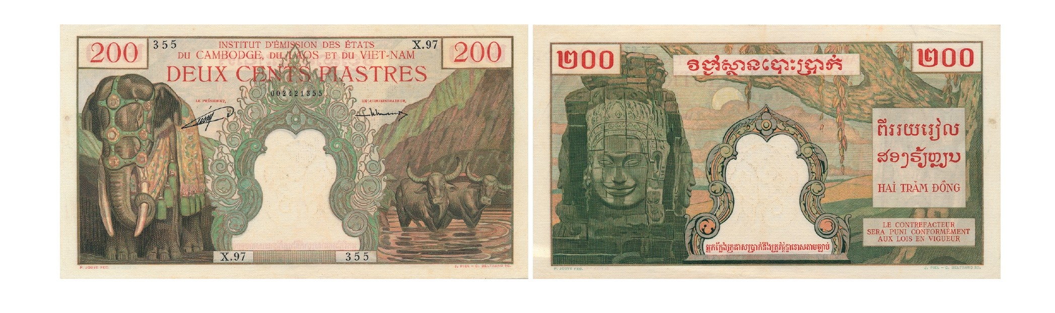 Ảnh 2.3.111. Tiền giấy 200 piastres, 1953 (Phát hành tại Campuchia)