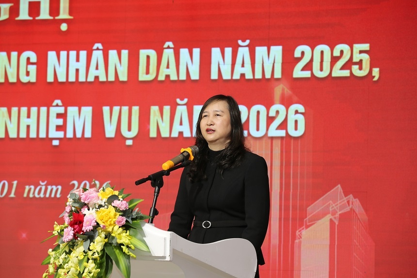 Bà Nguyễn Thị Dung - Giám đốc NHNN Khu vực 6 phát biểu tại Hội nghị