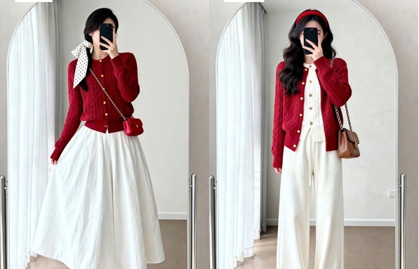 Cardigan đỏ đón Tết: 4 công thức phối đồ chuẩn Hàn, mặc là thấy không khí xuân