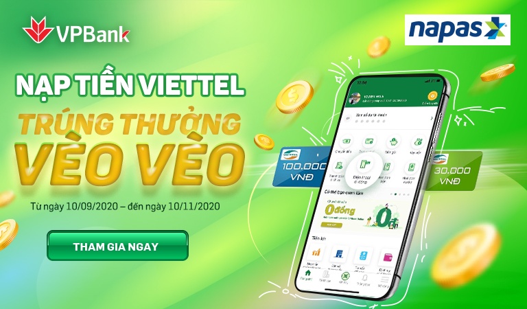 vpbank va napas tang tien hoan tien cho khach hang nap tien dien thoai mang viettel