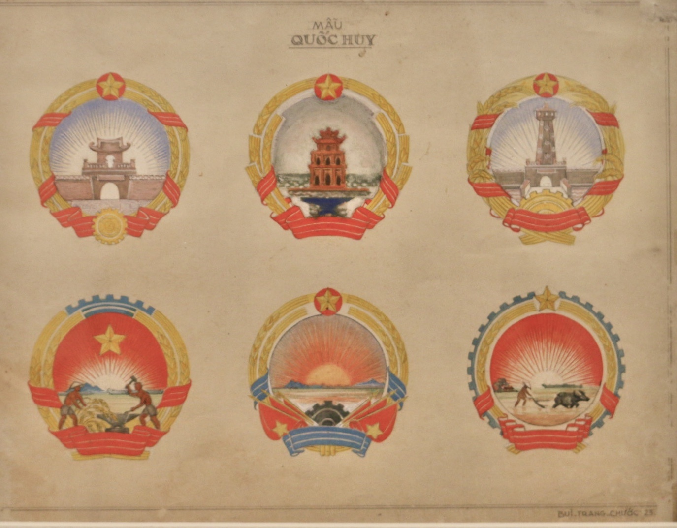 Chiêm ngưỡng mẫu phác thảo Quốc huy và tiền giấy của cố họa sĩ Bùi Trang Chước chiem nguong mau phac thao quoc huy va tien giay cua co hoa si bui trang chuoc