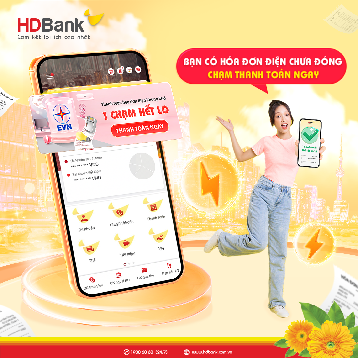 tinh nang 1 cham nang cap do cho app hdbank