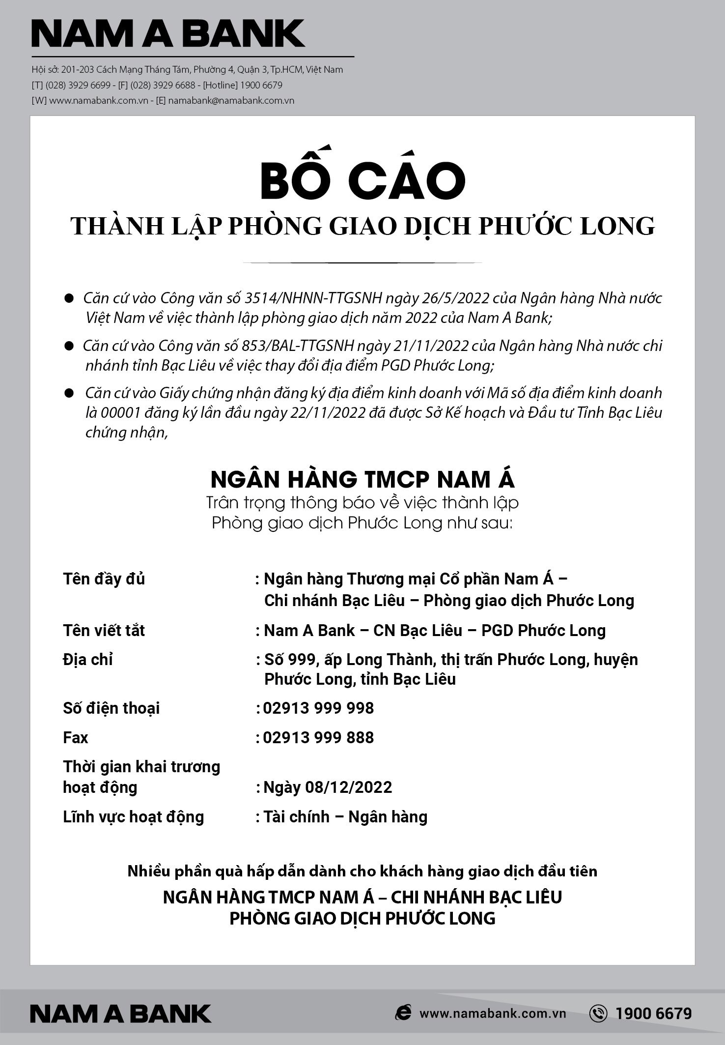 nam a bank bo cao thanh lap phong giao dich phuoc long