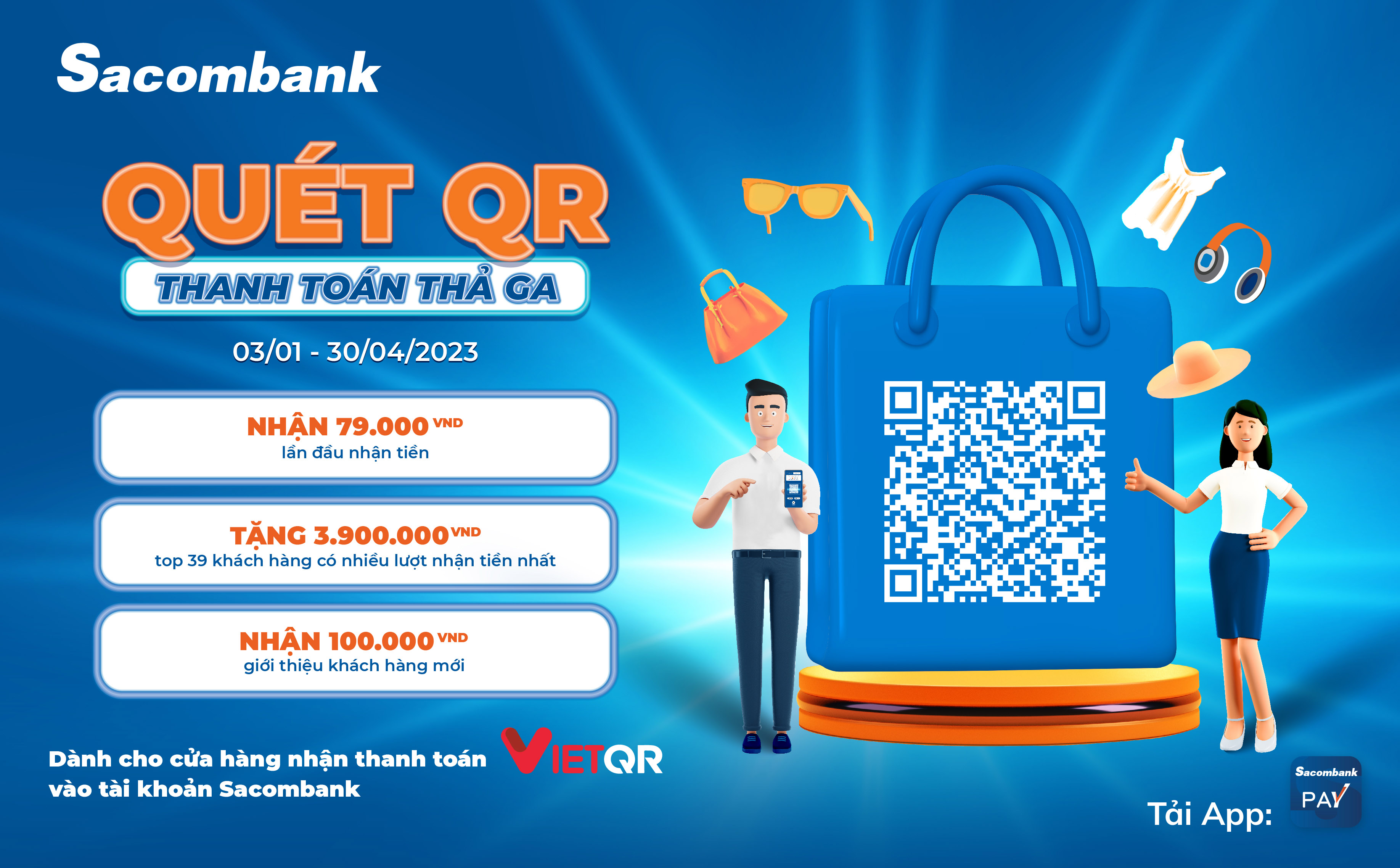 cung sacombank quet qr thanh toan tha ga