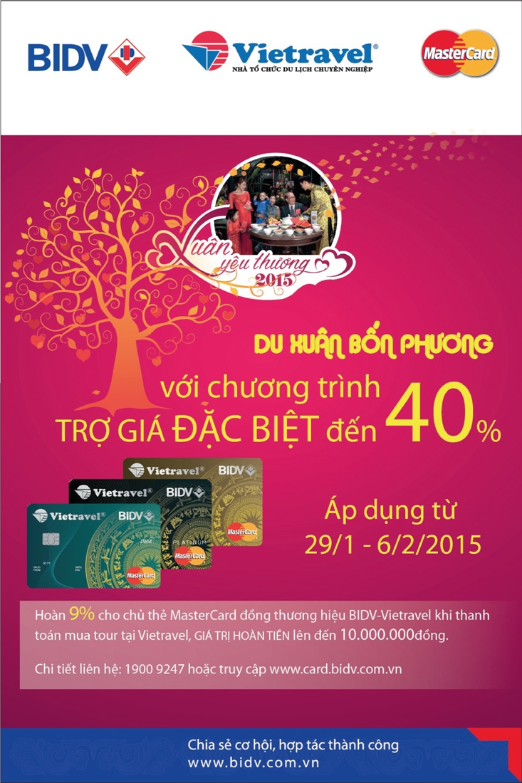 Hoàn tiền tới 10 triệu đồng với thẻ BIDV-Vietravel Hoàn tiền tới 10 triệu đồng với thẻ BIDV-Vietravel