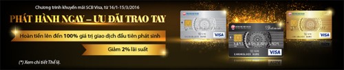 SCB ưu đãi chủ thẻ tín dụng SCB Visa