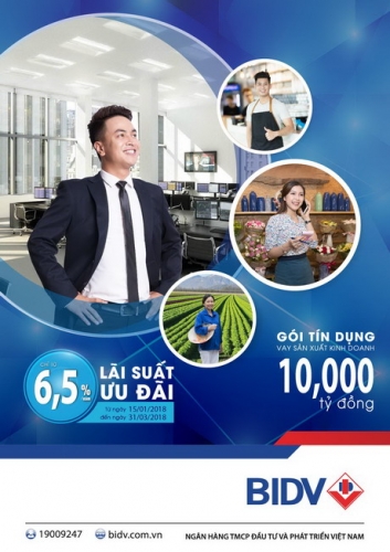 BIDV dành 10.000 tỷ đồng cho vay ưu đãi với lãi suất chỉ từ 6,5%/năm