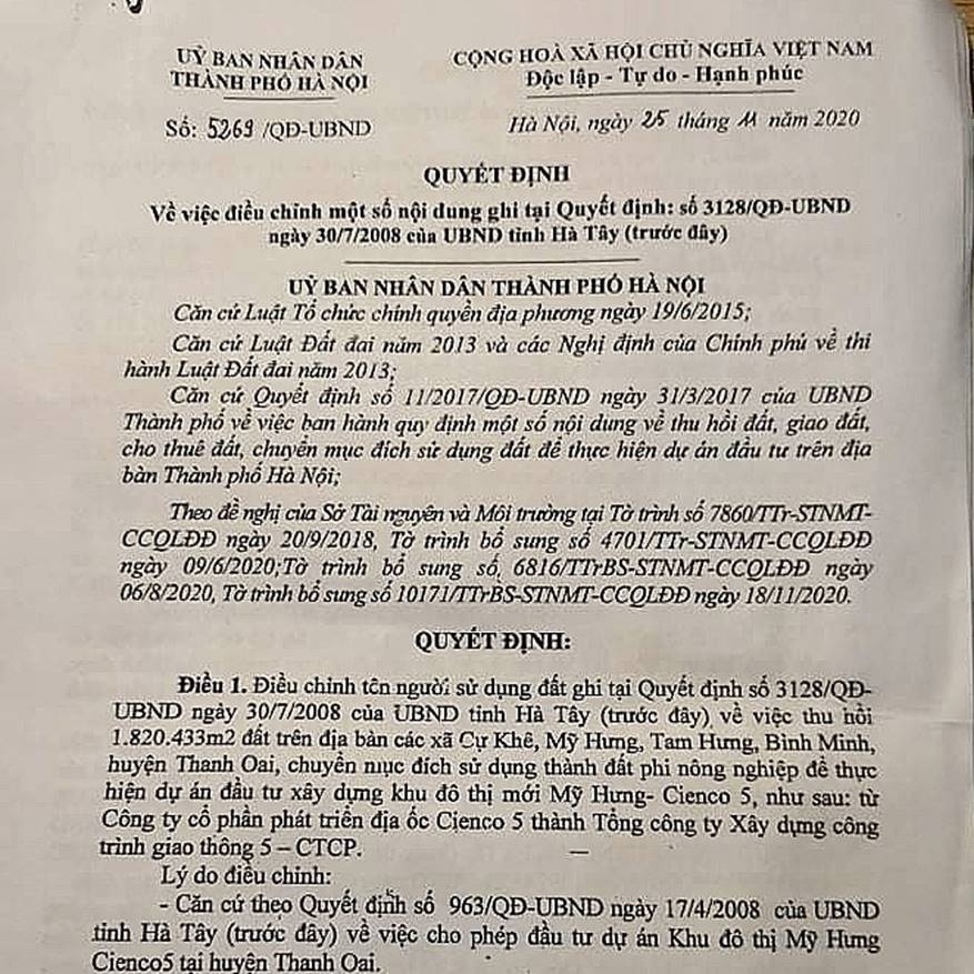 quyet dinh dieu chinh ten nguoi su dung dat tai du an khu do thi my hung cienco 5 duoi goc nhin luat su