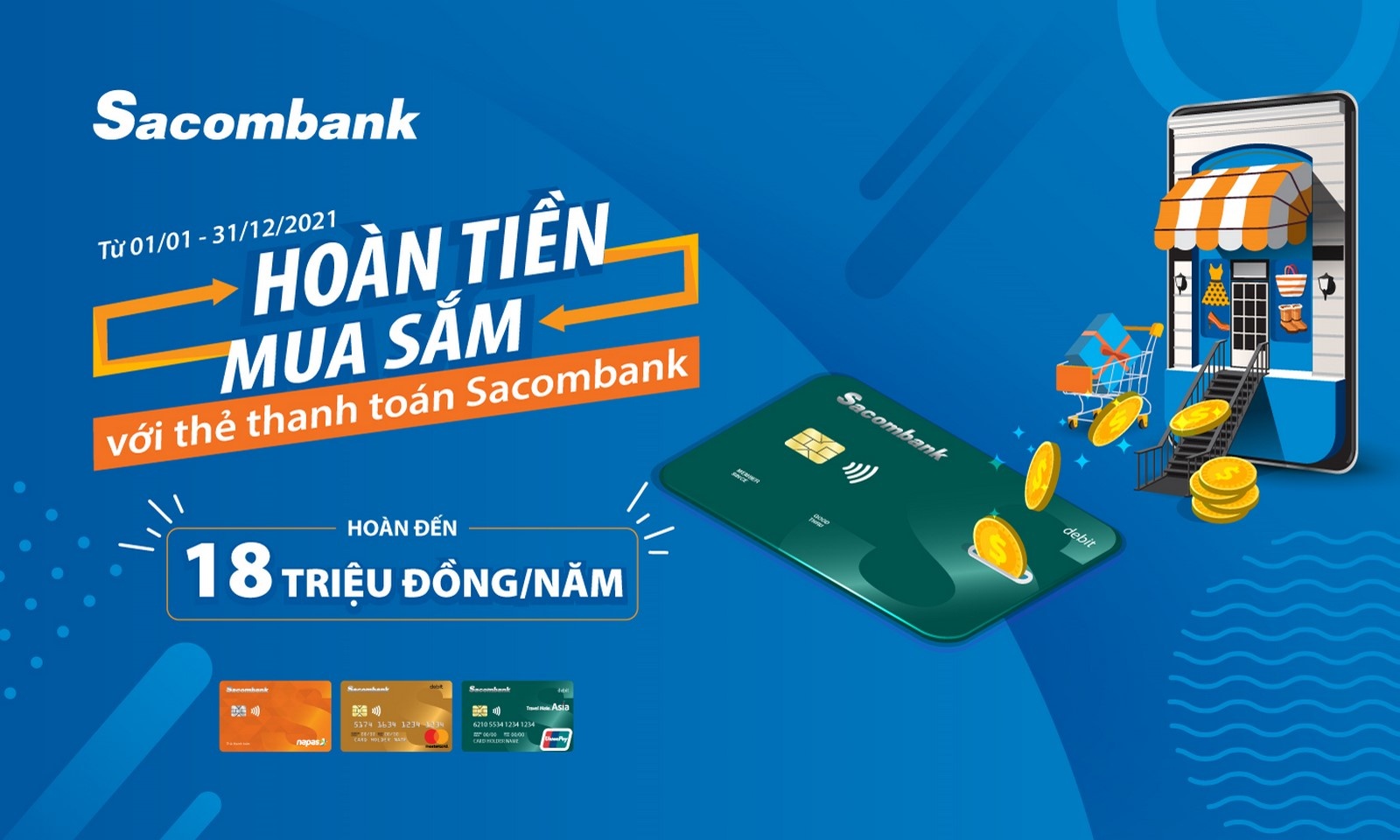 Được hoàn tiền mua sắm suốt năm 2021 với thẻ thanh toán Sacombank duoc hoan tien mua sam suot nam 2021 voi the thanh toan sacombank
