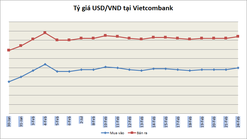 Tỷ giá ngày 24/2: Không nhiều biến động