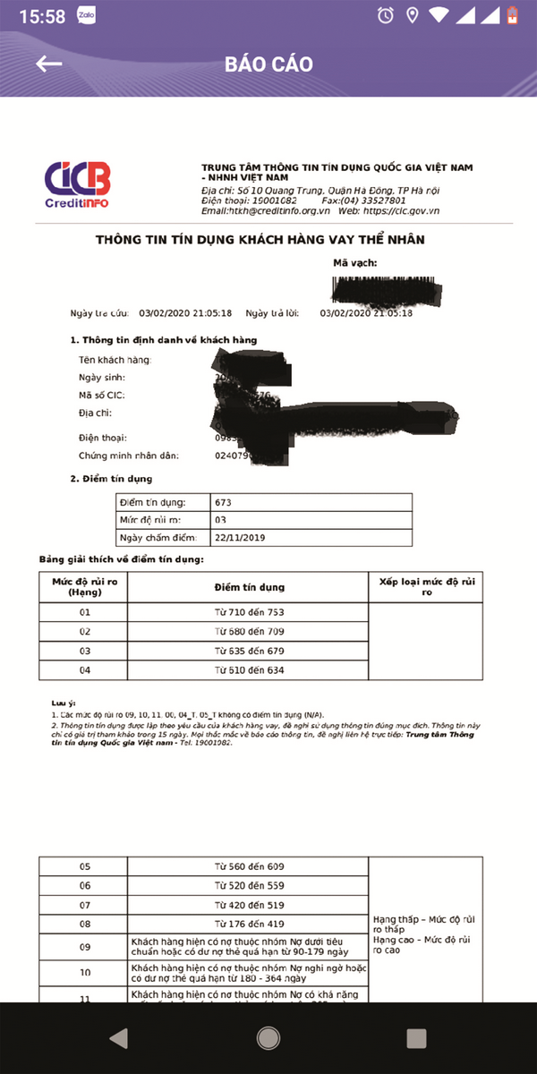 tu kiem tra no xau qua cic