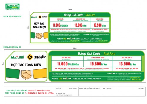 Bảng giá cước taxi cập nhật mới nhất tháng 3/2016