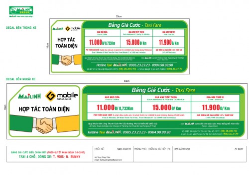 Bảng giá cước taxi cập nhật mới nhất tháng 3/2016