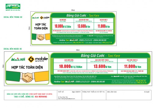 Bảng giá cước taxi cập nhật mới nhất tháng 3/2016