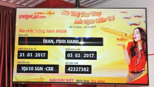 Hành khách Vietjet trúng máy bay 1 kg vàng