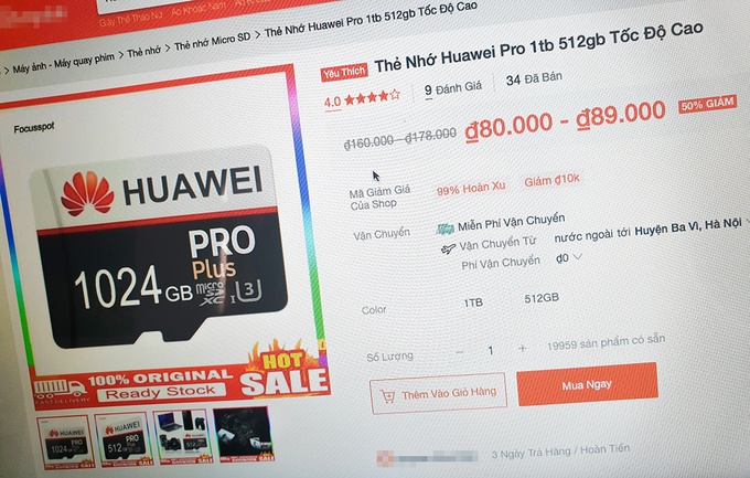 Chiêu lừa mua thẻ nhớ 1 TB giá 100.000 đồng Chiêu lừa mua thẻ nhớ 1 TB giá 100.000 đồng