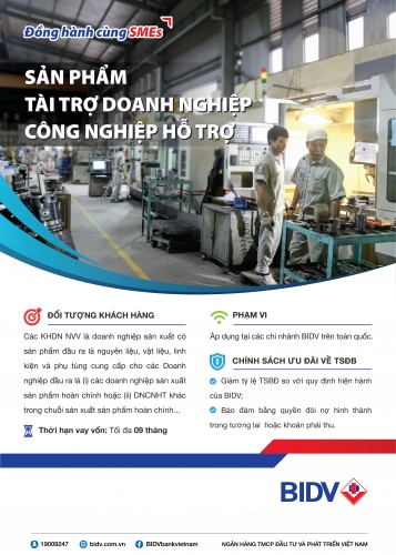 BIDV ưu đãi cho các DN công nghiệp hỗ trợ