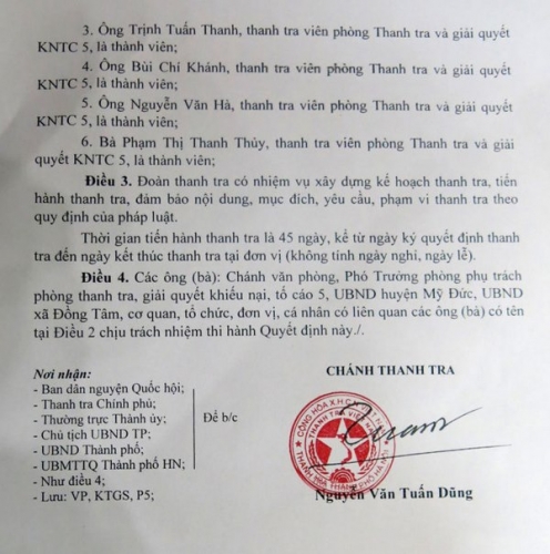 Kết thúc thanh tra đất sân bay Miếu Môn tại Đồng Tâm Kết thúc thanh tra đất sân bay Miếu Môn tại Đồng Tâm