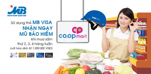 Tặng mũ bảo hiểm cho chủ thẻ MB visa khi mua sắm tại Co.opmart