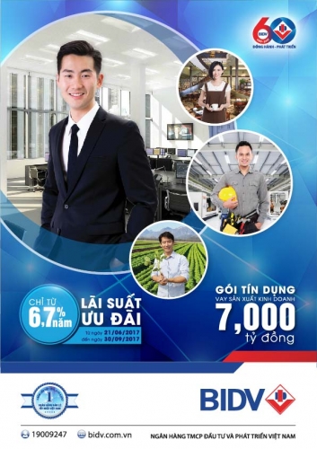 BIDV dành 7000 tỷ đồng cho vay kinh doanh với lãi suất hấp dẫn