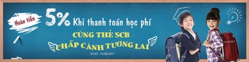 Giảm 5% khi thanh toán học phí bằng thẻ quốc tế SCB