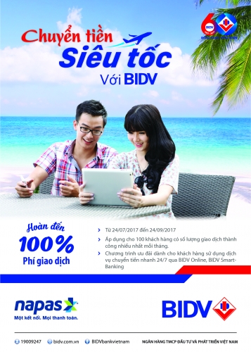 BIDV miễn phí chuyển tiền siêu tốc qua BIDV e-Banking