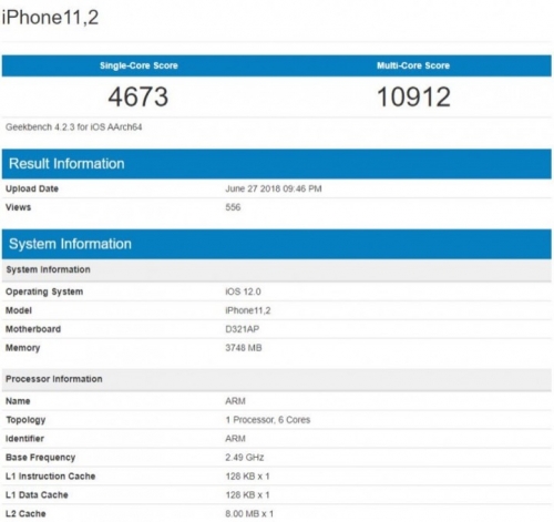 iPhone 2018 xuất hiện trên Geekbench: Chạy iOS 12, Ram 4GB iPhone 2018 xuất hiện trên Geekbench: Chạy iOS 12, Ram 4GB