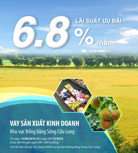 BIDV dành 1000 tỷ đồng cho vay ưu đãi kinh doanh khu vực ĐBSCL