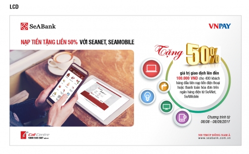 SeABank tặng 50% giá trị nạp tiền qua SeANet