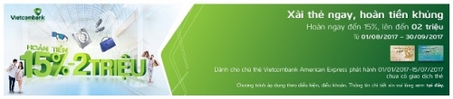 Cơ hội hoàn tiền tới 2 triệu đồng cho chủ thẻ Vietcombank American Express