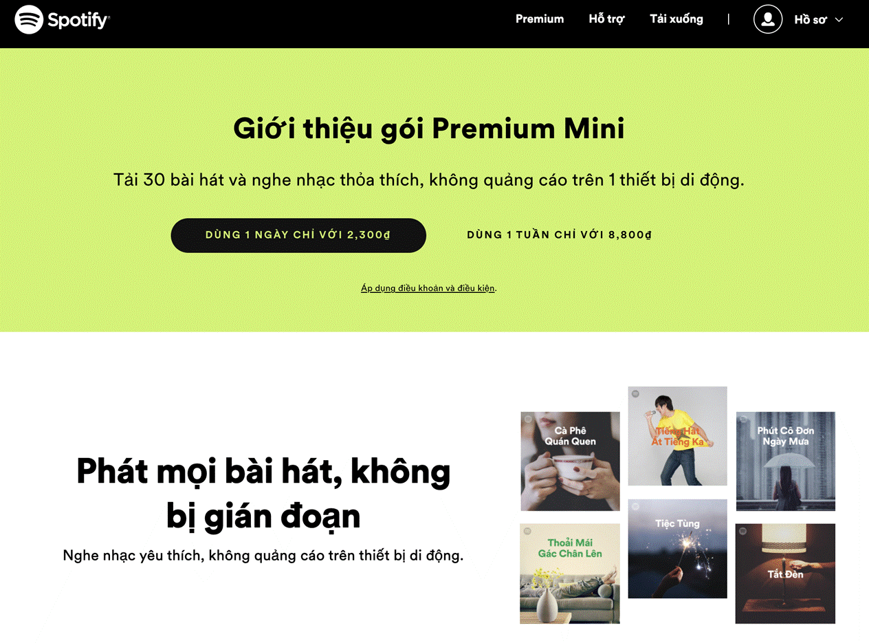 spotify ra mat premium mini goi dang ky hang ngay va hang tuan moi