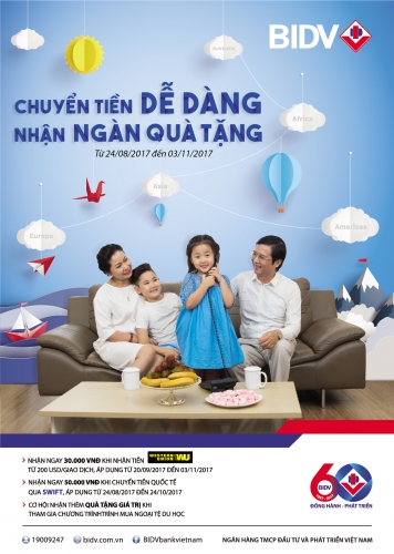 Chuyển tiền dễ dàng nhận ngàn quà tặng cùng BIDV